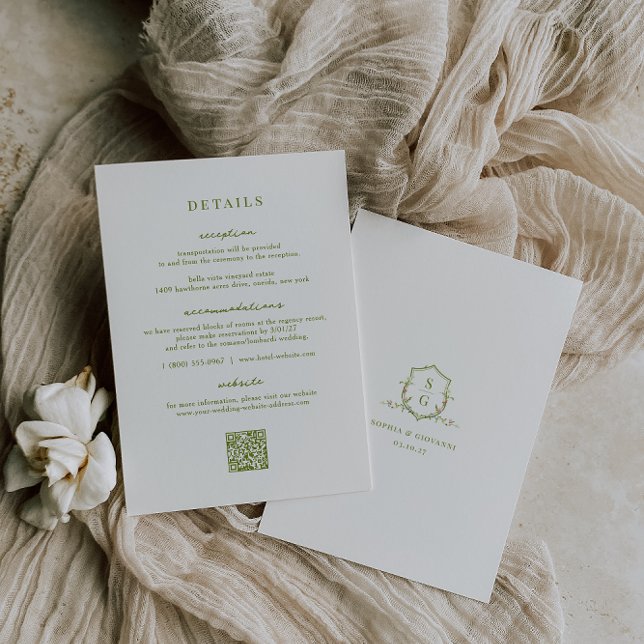 VERONA Moss Green Wedding Details Card (Creator Uploaded)