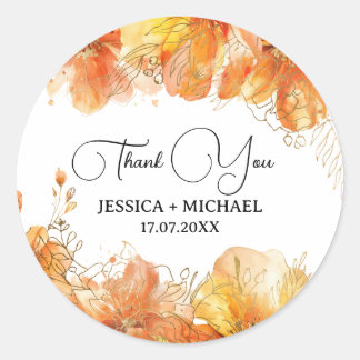 Verona Sunset Blooms Gold Thank You Wedding Classic Round Sticker