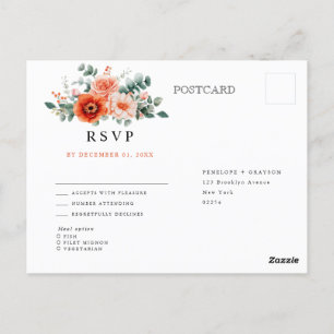 Verona Sunset Bright Orange Modern Floral RSVP Postcard