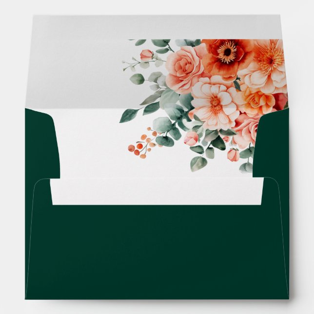 Verona Sunset Bright Orange Modern Floral Wedding Envelope (Back (Bottom))