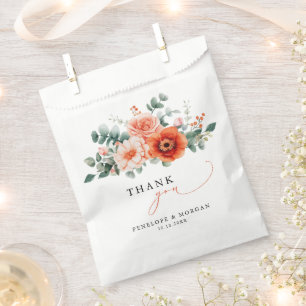 Verona Sunset Bright Orange Modern Floral Wedding Favour Bags