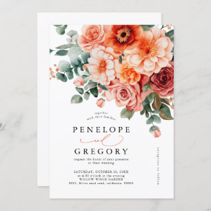 Verona Sunset Bright Orange Modern Floral Wedding Invitation