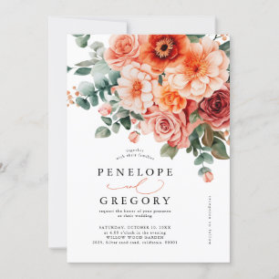 Verona Sunset Bright Orange Modern Floral Wedding Invitation
