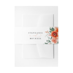 Verona Sunset Bright Orange Modern Floral Wedding Invitation Belly Band