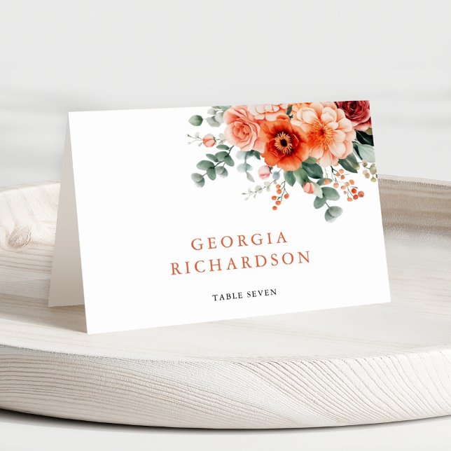 Verona Sunset Bright Orange Modern  Place Card (Verona Sunset Bright Orange Modern Floral Wedding)