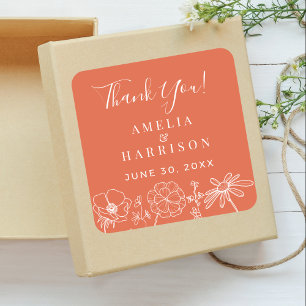 Verona Sunset Elegant Floral Wedding Thank You Square Sticker