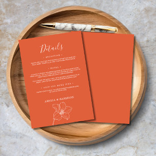 Verona Sunset Elegant Orange Floral Wedding Detail Enclosure Card