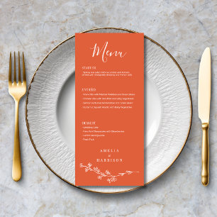 Verona Sunset Orange Floral Formal Elegant Wedding Menu