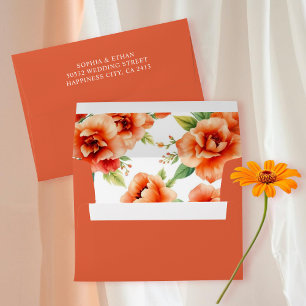 Verona sunset orange floral pattern wedding envelope