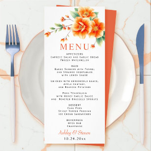 Verona sunset orange flowers wedding menu card