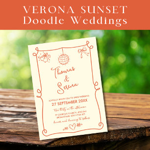Verona Sunset Orange Hand Drawn French Doodle  Invitation