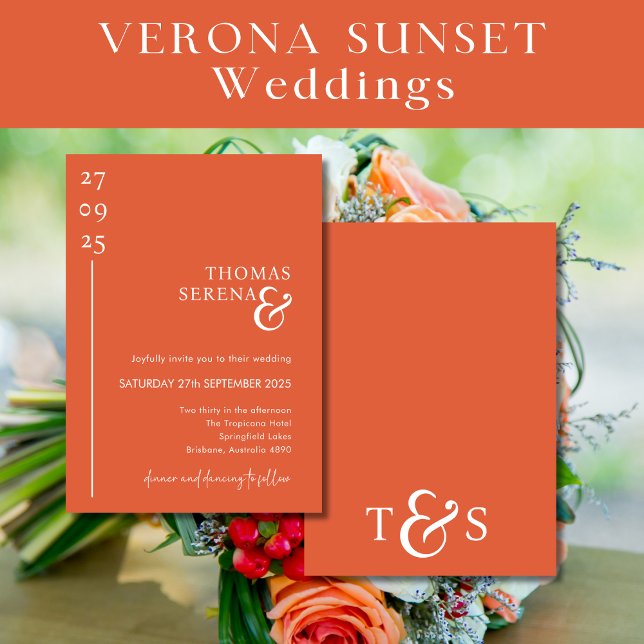 Verona Sunset Orange Modern Minimalist Wedding Invitation (Creator Uploaded)