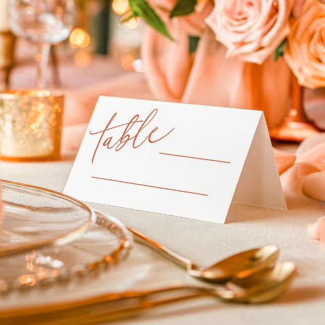 Verona Sunset Orange Simple Calligraphy Wedding  Place Card (Creator Uploaded)