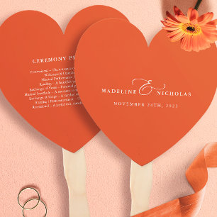 Verona Sunset Orange Simple Modern Wedding Program Hand Fan