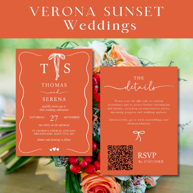 Verona Sunset QR Code Hand Drawn Wavy Curve Bow Invitation (Creator Uploaded)