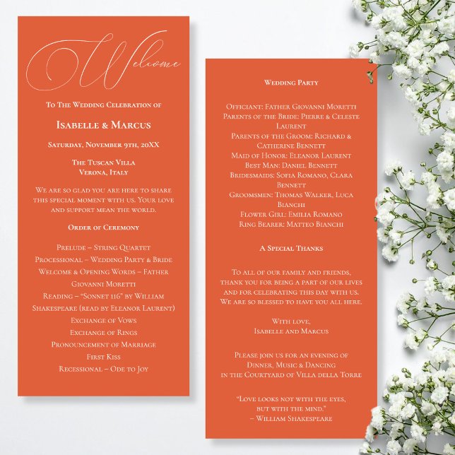 Verona Sunset Wedding Program Programme (Verona Sunset Wedding Program)