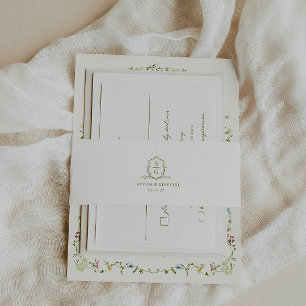 VERONA Wildflower Monogram Crest Wedding Invitation Belly Band