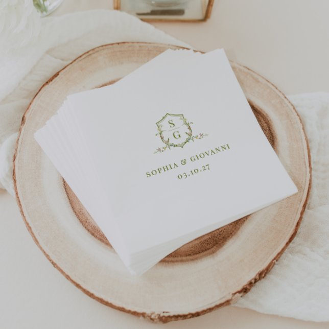 VERONA Wildflower Monogram Crest Wedding Napkin (Creator Uploaded)