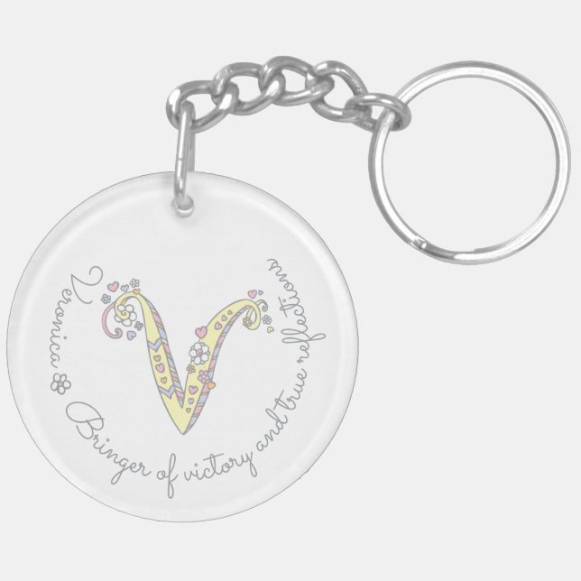 Veronica monogram V name and meaning keyring (Back Left)