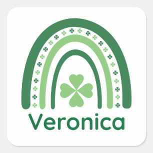 Veronica Name Clover Boho Rainbow Square Sticker