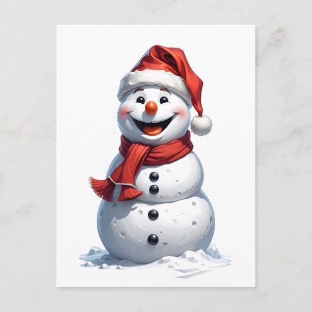 verry happy snowman with santa hat postcard (Front)