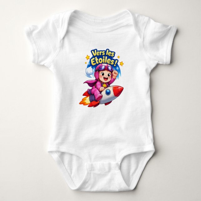 Vers les Étoiles Cute Baby Astronaut Illustration Baby Bodysuit (Front)