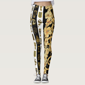 Versace Barocco Font Collection pattern Leggings