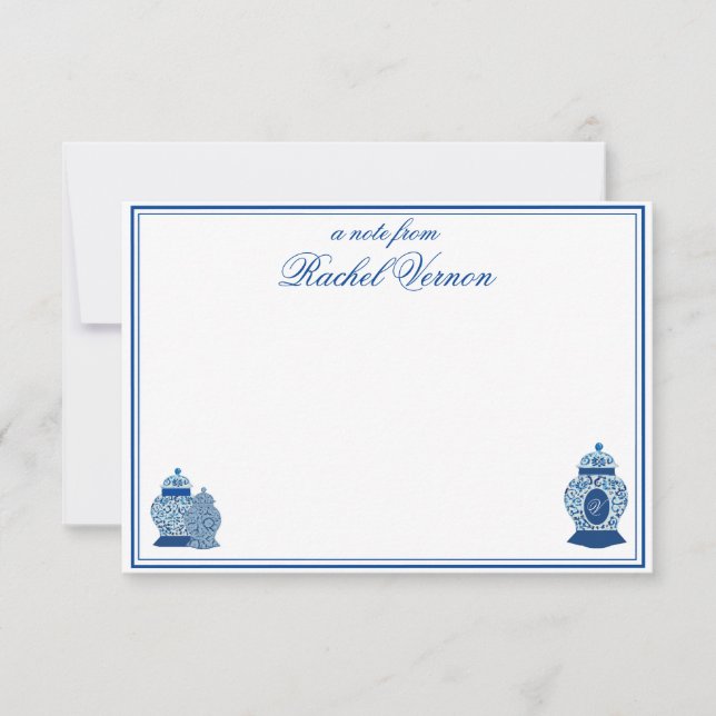 Versailles Chinoiserie Ginger Jar Monogram V Thank You Card (Front)