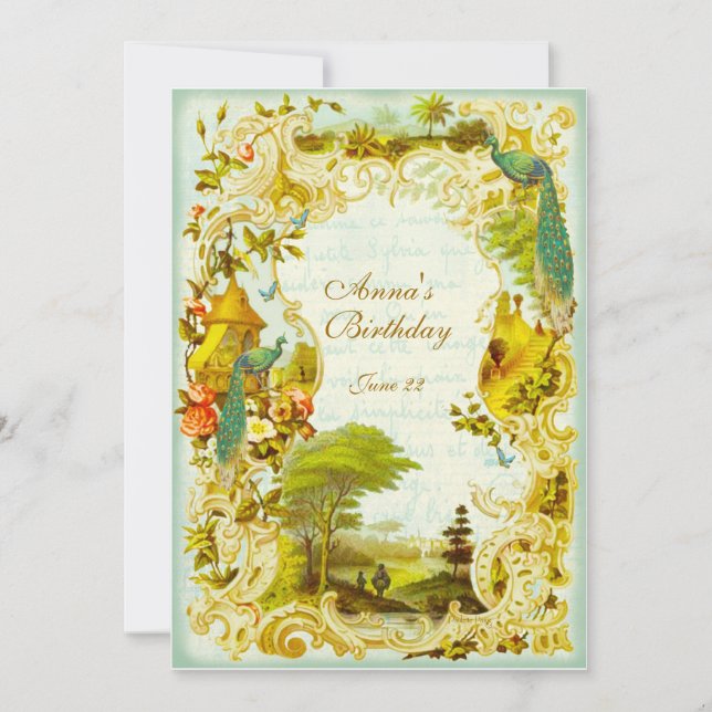 Versailles Peacock Garden Wedding or Event Invitation (Front)