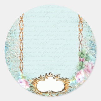 Versailles Pink Roses n Lace Classic Round Sticker