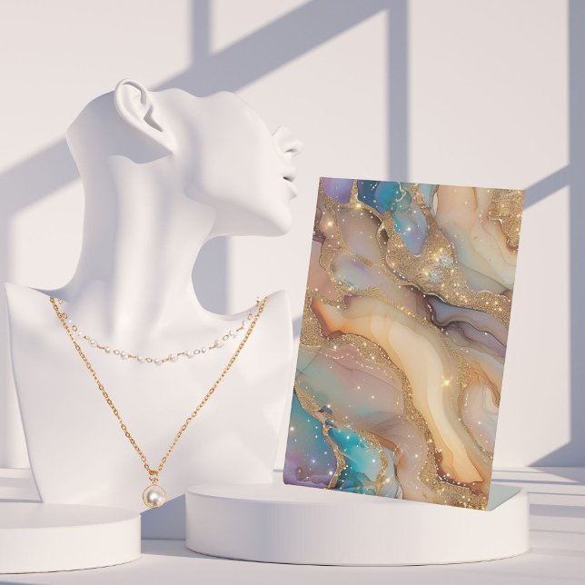 Versatile Beige Holographic Alcohol Ink Display  Pedestal Sign (Draw every eye to your booth with our dazzling holographic sign. Ideal for jewelry & unique finds.)