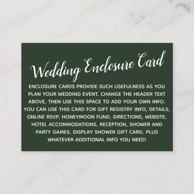Versatile Custom Simple DIY Wedding Dark Evergreen Enclosure Card (Front)