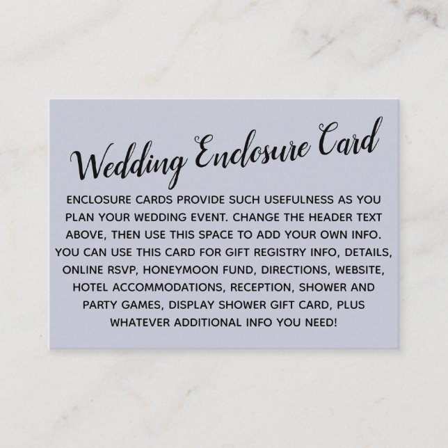 Versatile Custom Simple DIY Wedding Dusty Blue Enclosure Card (Front)