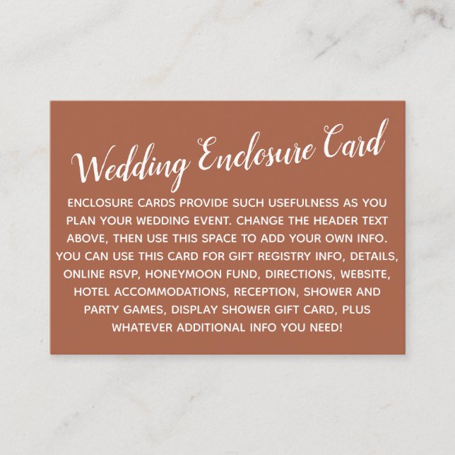 Versatile Custom Simple DIY Wedding Terracotta Enclosure Card (Front)