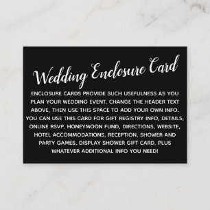 Versatile Custom Simple DIY Wedding White on Black Enclosure Card