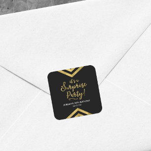 Versatile Faux Gold Chevron It's a Surprise Party Square Sticker
