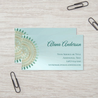 Versatile Mint Green and Gold Mandala Business Card