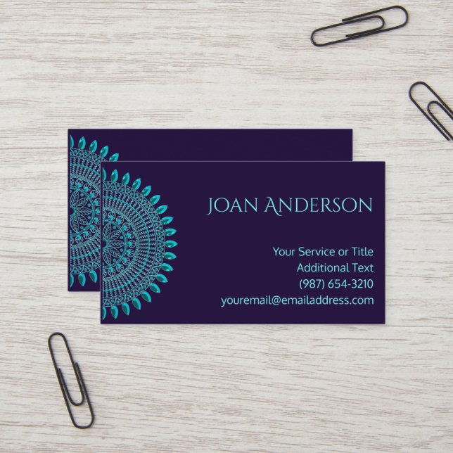 Versatile Teal Mandala Business Card (Front/Back In Situ)
