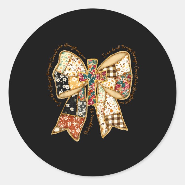 Verse Bible Coquette Christian Jesus Bow Patchwork Classic Round Sticker (Front)