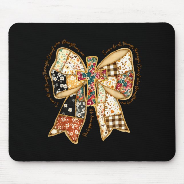 Verse Bible Coquette Christian Jesus Bow Patchwork Mouse Pad (Front)