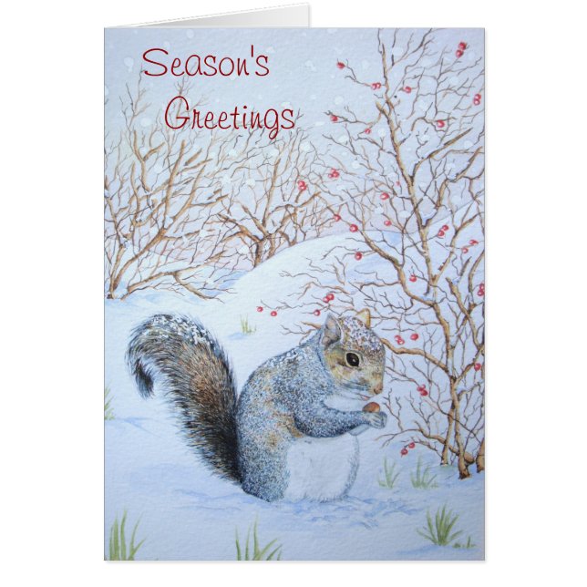 versed cute grey squirrel snow scene wildlife art (Front)
