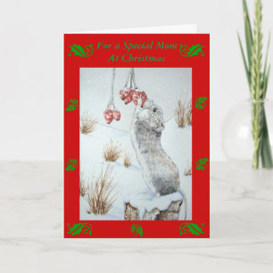 versed cute mouse red berries snow wildlife holiday card