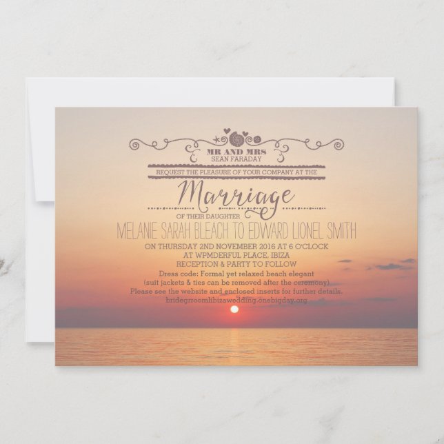 Version 2 Sunset Beach Destination Wedding Invitation (Front)