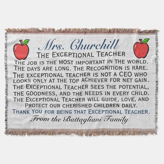 Version 3 EXCEPTIONAL Teacher Thank You Throw Blanket (Front)