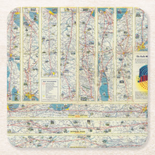 Verso American Airlines system map Square Paper Coaster