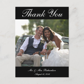 Vert. B&W Custom Wedding Photo Thank You Postcard