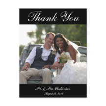 Vert. B&W Custom Wedding Photo Thank You