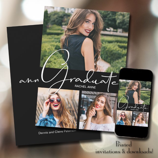 Vertical 3 Photo Black Graduation Announcement (Creator Uploaded)