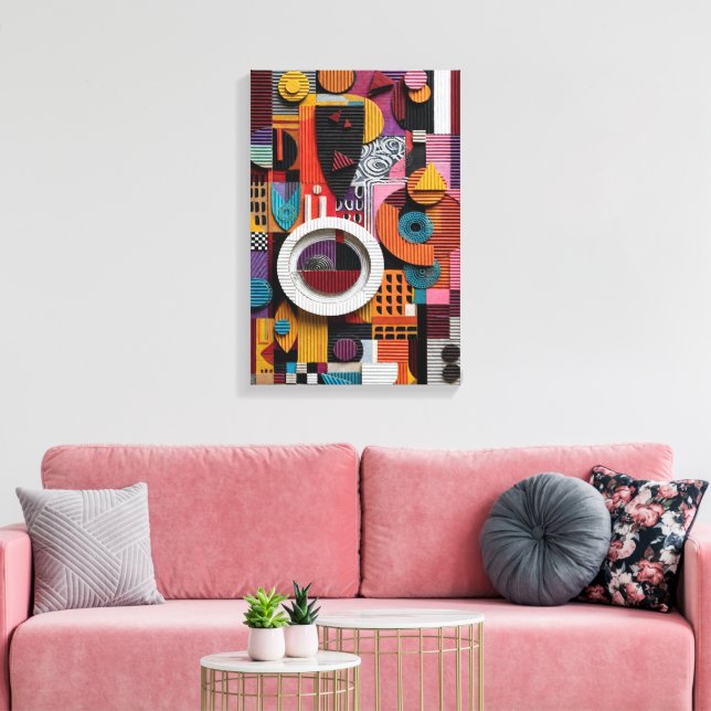 Vertical 3D Geometric Collage Art  Canvas Print (Insitu(LivingRoom))