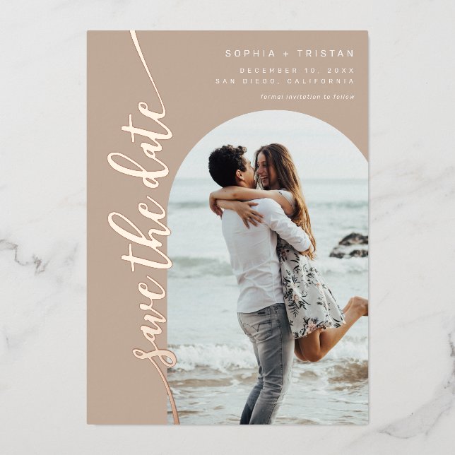 Vertical Arch Photo Taupe Save the Date (Front)